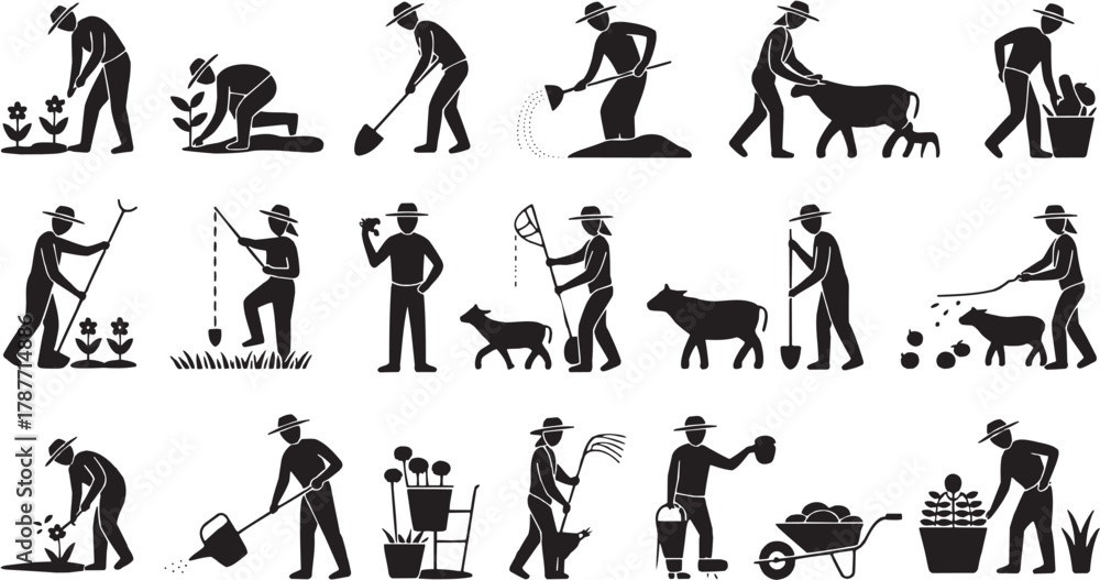 Naklejka premium Construction teamwork icons set. Builder, worker, teamwork, construction, repair, equipment, tools, safety, site, development, project, teamwork, engineering, architecture, worker, maintenance, plan,