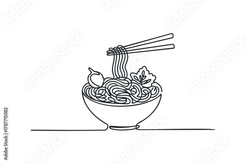Noodle Bowl with Chopsticks Line Drawing