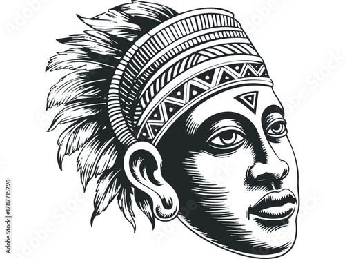 Black Woman Wearing Feather Headdress