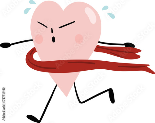 illustration of heart cute cartoon running winning