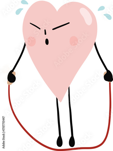 illustration of heart cute cartoon jumping with the rope
