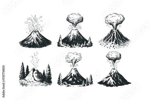 Six Volcanic Eruptions in Sketch Style