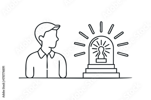 Man observes flashing warning light