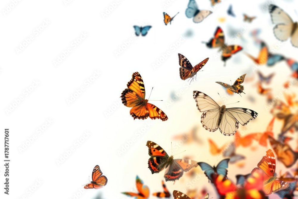 Fototapeta premium Flying butterflies border butterfly animal insect.