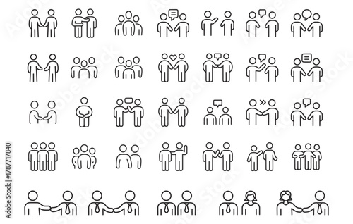 Collection of stylized figures representing diverse human interactions and relationships