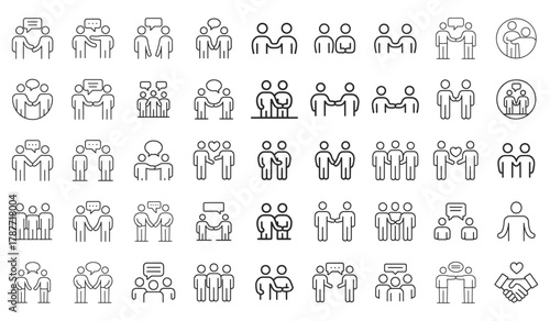 Collection of stylized abstract figures representing people and groups in simple outline style