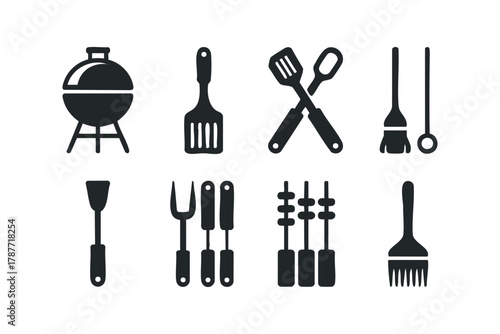Grill tools and barbecue symbols set
