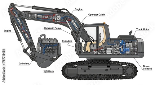 Detailed illustration showcasing the inner workings of a heavy-duty excavator