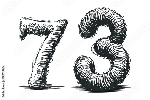 Hand Drawn Sketch of the Number Seventy Three