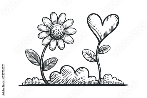 Happy flower and heart plant sprout in nature