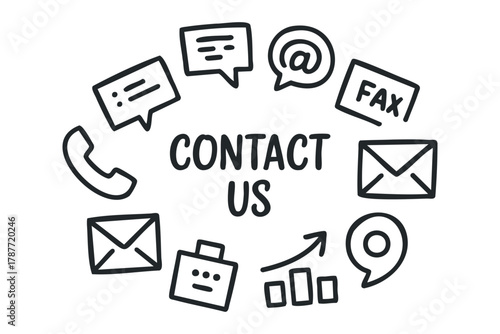 Contact Us Icons With Phone Mail Fax And Chat Symbols