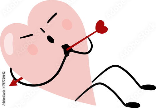 illustration of heart character  hit the heart arrow from cupid