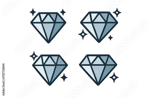 Four sparkling diamond icons with blue gradient fill