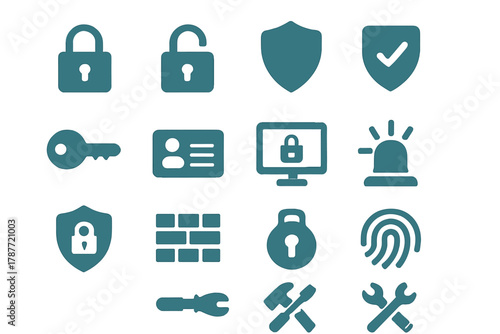 Flat icons set for digital security and access control concepts