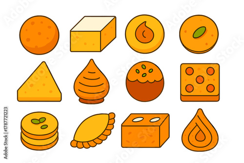 Assortment of traditional Indian sweets and desserts icons