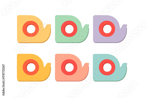 Colorful adhesive tape dispenser icons in soft pastel shades
