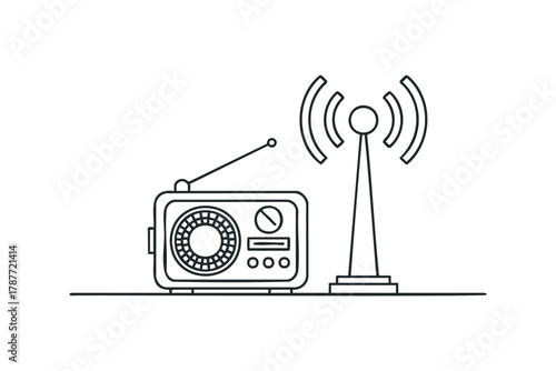 Line art radio transmitter broadcasting signals