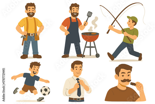 Diverse collection of men and boys engaged in various hobbies and professions