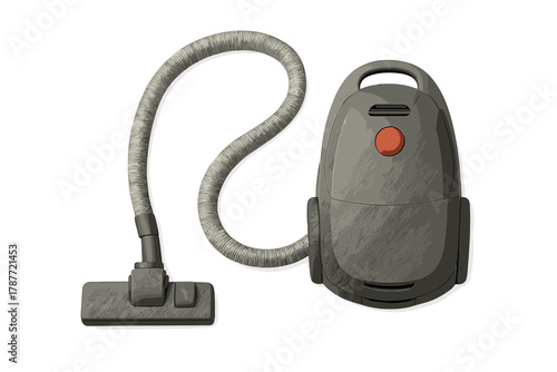 Modern canister vacuum cleaner with flexible hose and floor nozzle