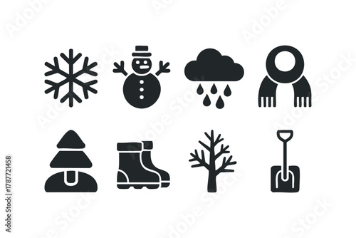 Winter Icons Snowman Snowflake Boots Tree Scarf and Shovel
