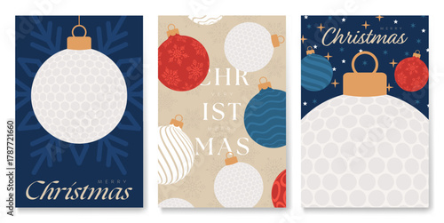 golf Christmas and New Year cards. Set of modern Christmas posters. Flat xmas design for xmas party invitation. Vector illustration Minimal art banner, poster, cover templates