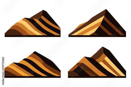 Abstract layered mountain range design in warm brown and gold tones