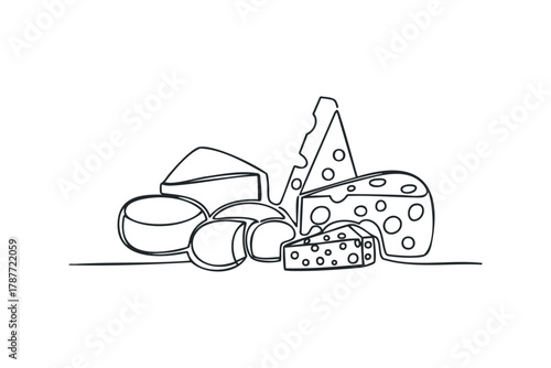 Assorted cheese slices and wedges line drawing