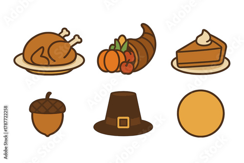 Cute icons set for autumn harvest and holiday celebration themes