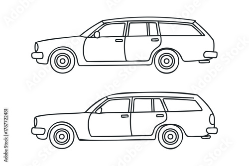 Line drawing of two station wagon automobiles shown from side