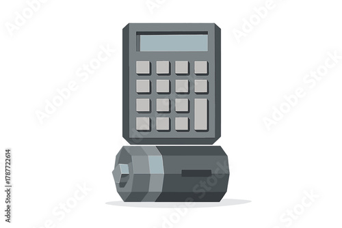 Geometric icon of calculator device powered by cylindrical battery source