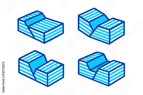 Isometric geological fault line cross section icons set