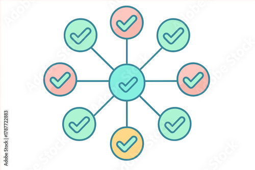 Central hub and spoke diagram featuring multiple confirmation checkmarks