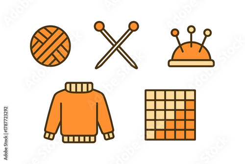 Knitting and Sewing Hobby Icons Featuring Yarn Ball and Sweater
