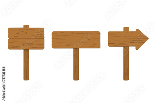 Three blank wooden signposts for directional guidance or rustic design