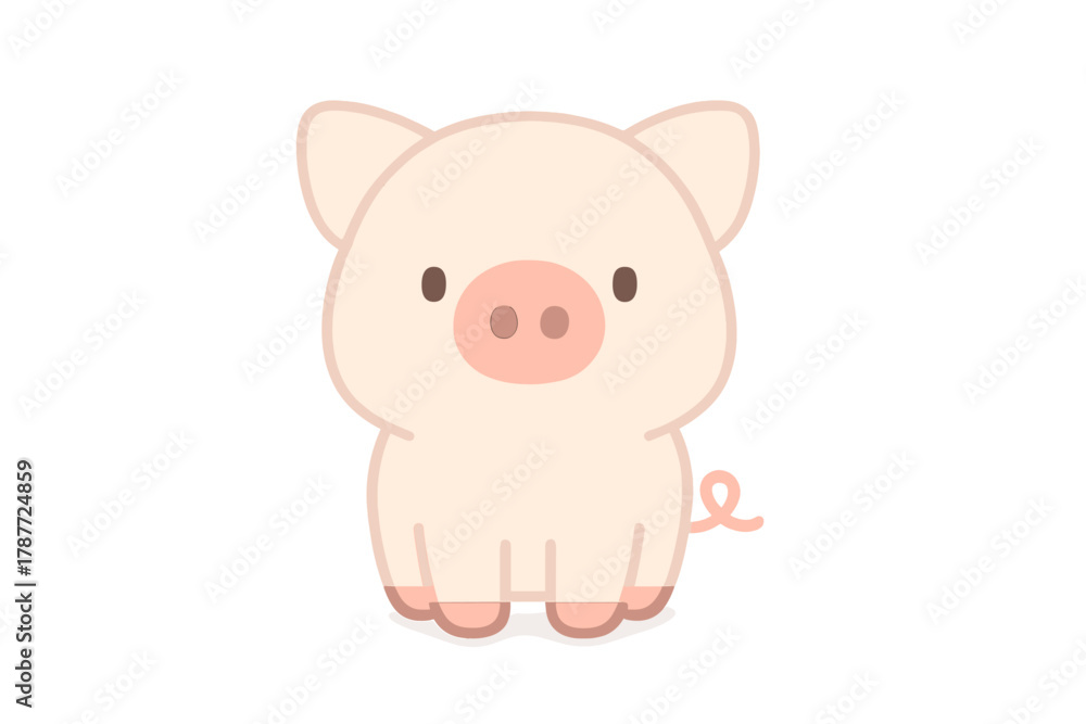 Obraz premium Cute cartoon baby piglet character with simple design and curled tail