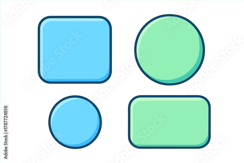 Collection of rounded rectangles and circles in vibrant blue and green colors