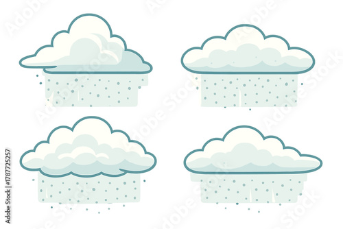 Four stylized rain cloud icons with falling precipitation elements
