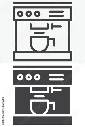 Coffee machine vector icon set in line and solid different style