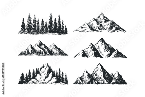 Collection of Hand Drawn Mountain and Forest Scenes
