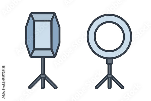 Studio softbox and ring light setup on adjustable stands