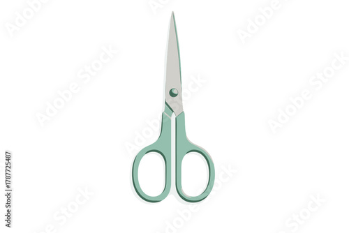 Small precision scissors with mint green handles isolated on white background