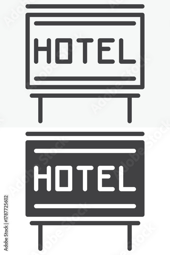 Hotel signboard vector icon set in line and solid different style