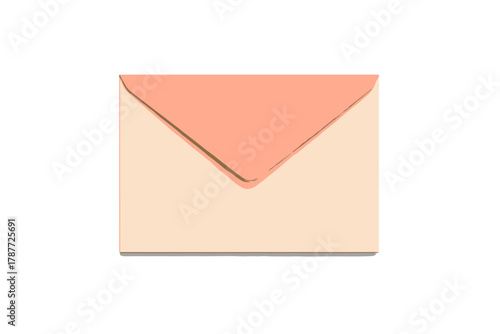 Closed peach and beige paper envelope with subtle shadow on white background