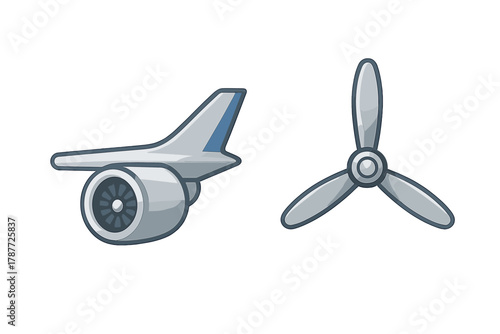 Jet engine and three blade propeller icons for aviation concepts