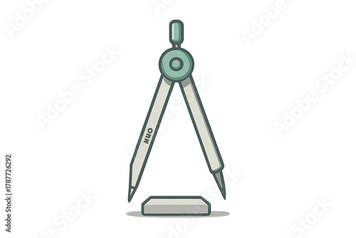 Mechanical drafting compass tool with pointed legs and drawing base