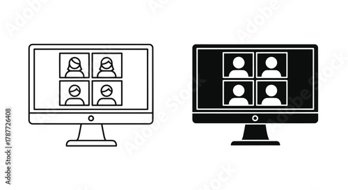 Vector art of illustration of a computer screen displaying a video conference call