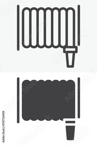 Fire hose vector icon set in line and solid different style