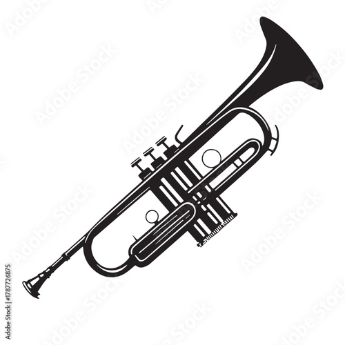 Black trumpet Silhouette Vector, High Quality Illustration on White Background
