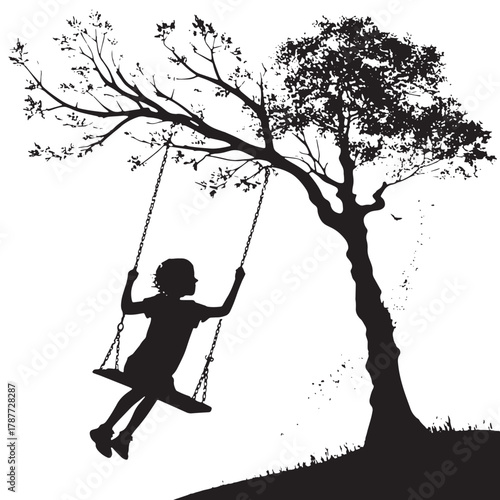 Black Child on Swing Silhouette Vector, High Quality Illustration on White Background