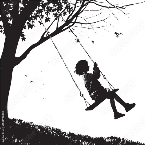 Black Child on Swing Silhouette Vector, High Quality Illustration on White Background